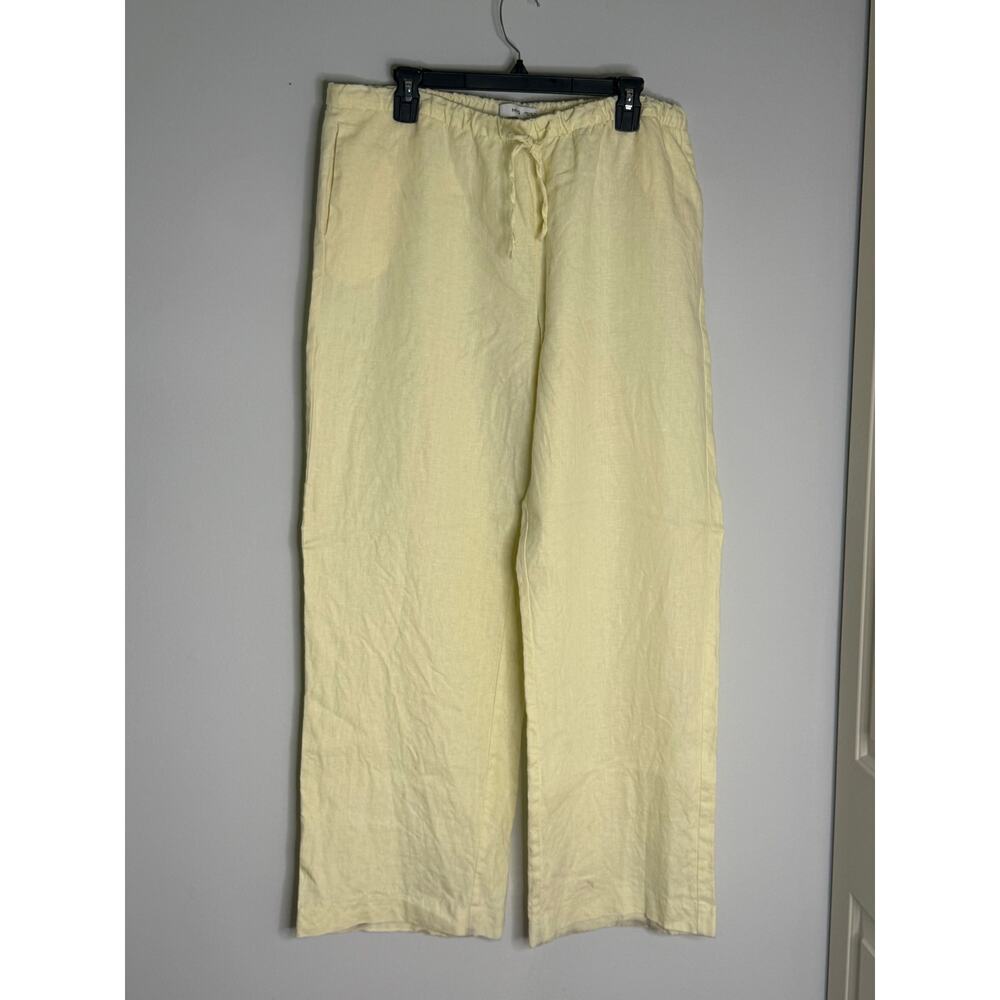 Mango Butter Yellow 100% Linen Elastic Drawstring Waist Straight Leg Pants XXL - Picture 2 of 10